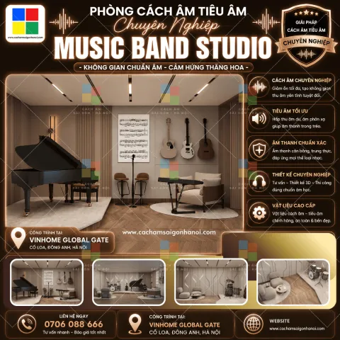 Thiết Kế Thi Công Tiêu Âm Music Band Studio Vinhomes Global Gate Cổ Loa – Quiet Luxury Đẳng Cấp