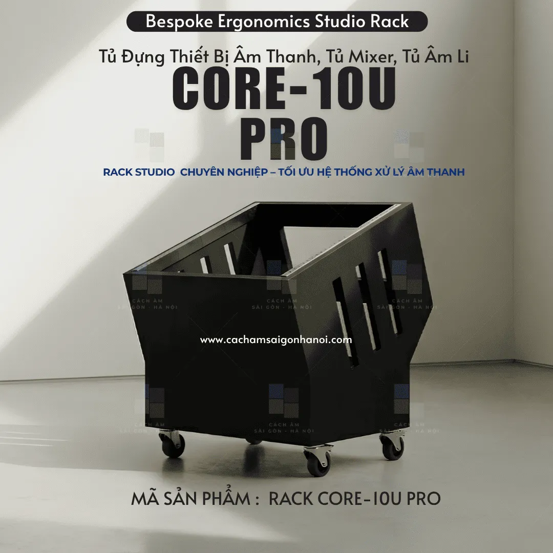 RACK CORE-10U PRO – Tủ Rack Studio 10U Chuẩn 19 Inch, Mặt Nghiêng Chuyên Nghiệp