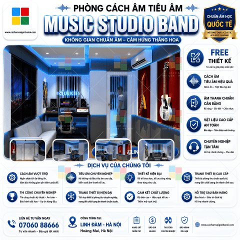 Thiết Kế Thi Công Tiêu Âm Music Band Studio Linh Đàm Hà Nội – Không Gian Chuẩn Âm Dành Cho Ban Nhạc & Content Creator