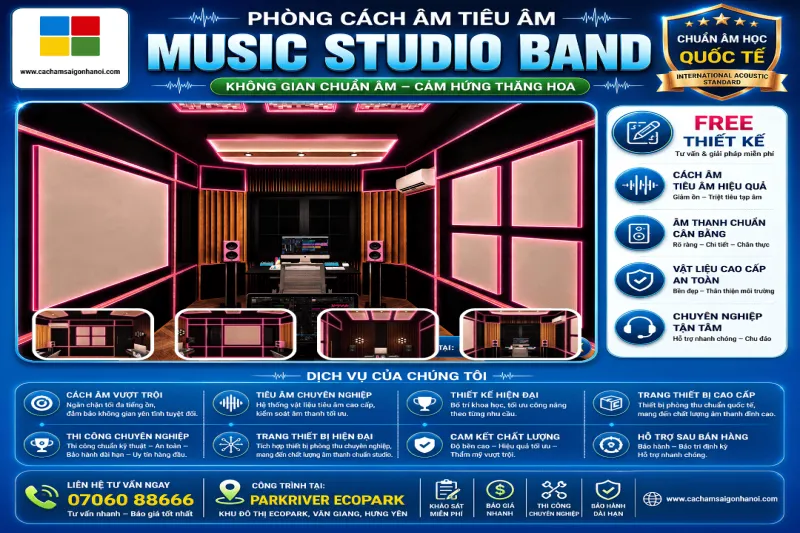 Thiết Kế Thi Công Tiêu Âm Music Band Studio ParkRiver Ecopark – Đỉnh Cao Không Gian Cyberpunk