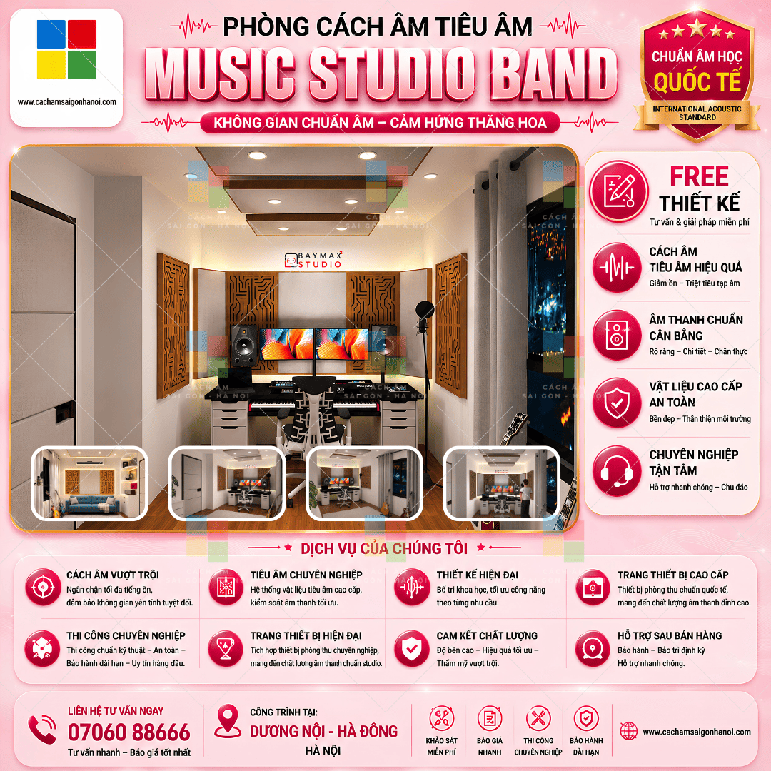 Home Music Production Studio BAYMAX STUDIO tại Dương Nội Hà Đông được thiết kế cách âm tiêu âm chuyên nghiệp cho Producer và Content Creator