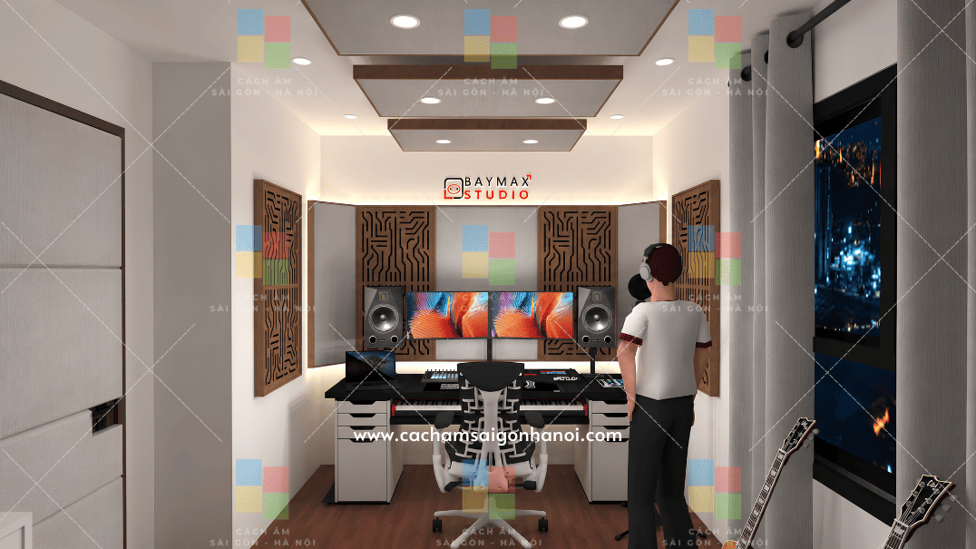 Thiết kế Music Production Studio với hệ thống tiêu âm CNC gỗ và tấm tiêu âm bọc vải