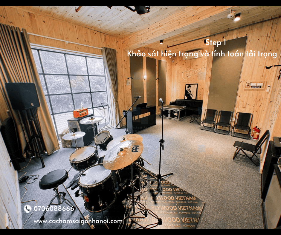 Khảo sát hiện trạng phòng tập Guitar Plus tại COMPLEX 01 Hà Nội trước khi thi công hệ thống Floating Floor chống rung sàn