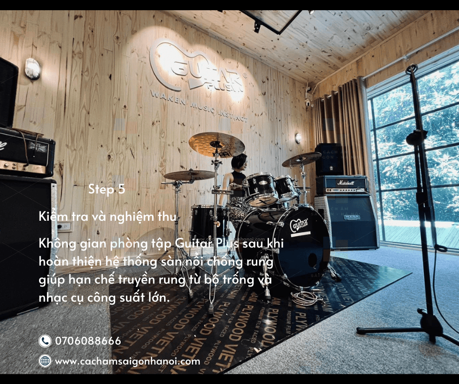 Kiểm tra và nghiệm thu hệ thống Floating Floor chống rung sàn tại Guitar Plus Hà Nội