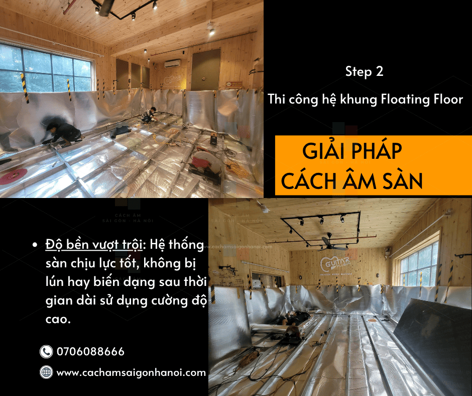 Thi công hệ khung thép Floating Floor chống rung sàn cho phòng tập Guitar Plus tại Hà Nội