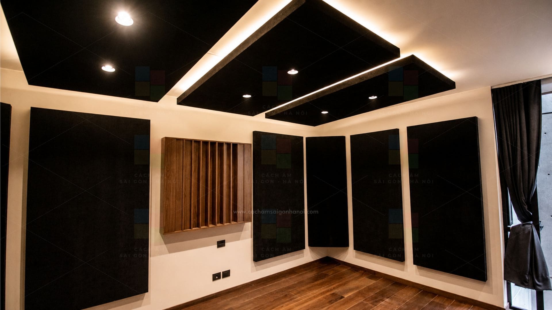 Hệ thống trần tiêu âm Cloud Ceiling trong phòng Mixing & Mastering Studio tại Văn Quán Hà Đông
