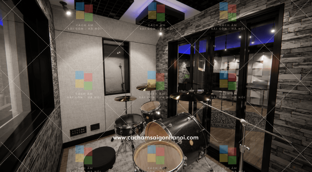 Drum Booth cách âm chuyên nghiệp dành cho thu trống tại Music Band Studio Mỹ Đình