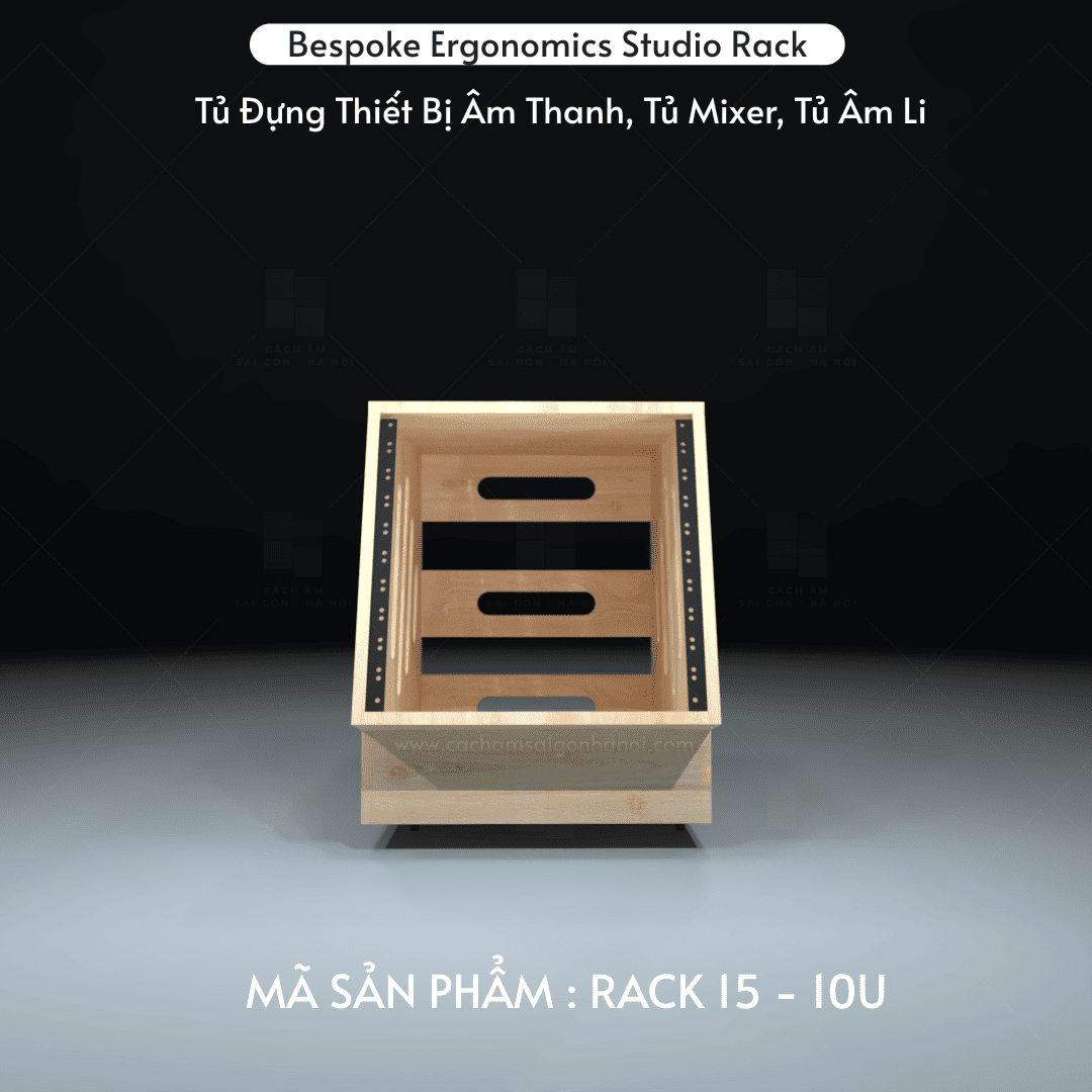 RACK 15 10U tủ rack studio gỗ Bespoke mặt trước