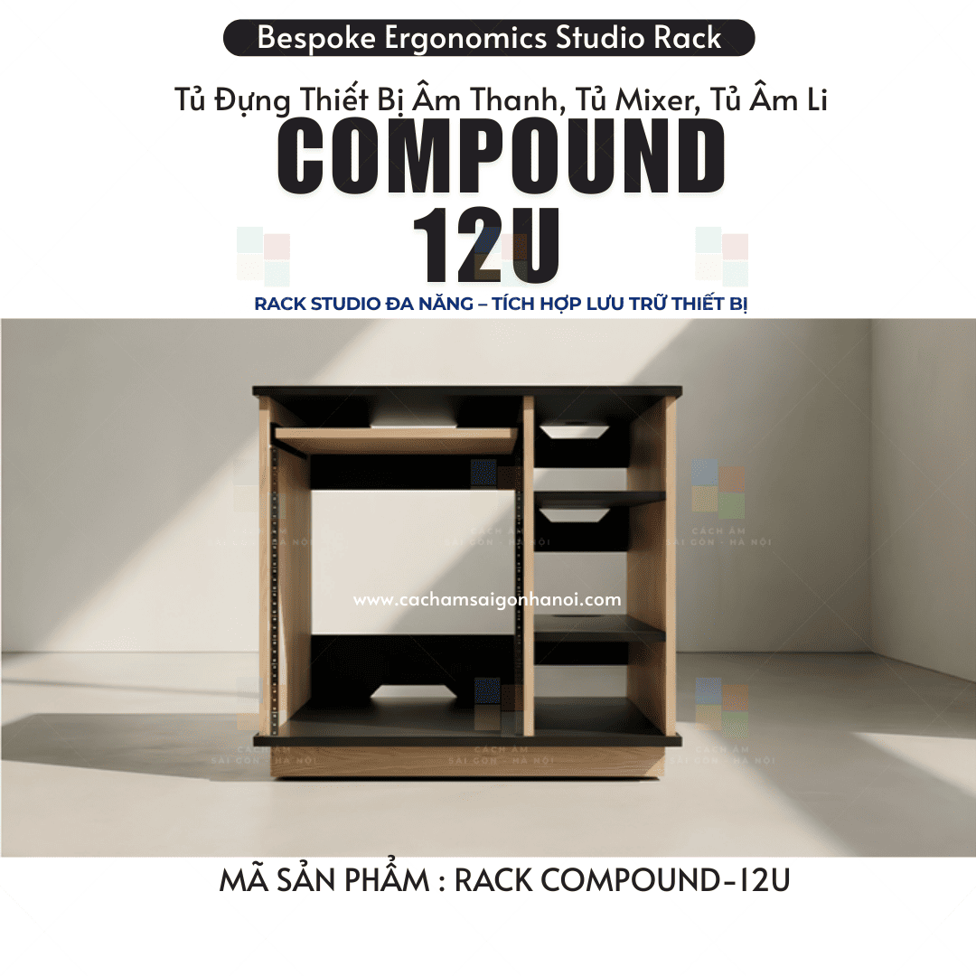 Mặt trước RACK COMPOUND-12U với khoang rack 12U và kệ lưu trữ