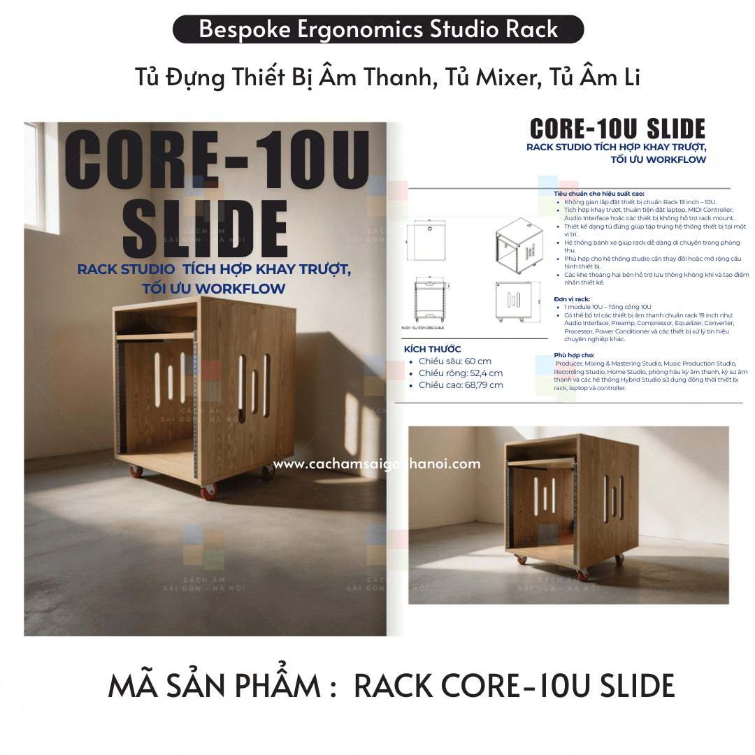 Thông số kích thước tủ rack studio CORE-10U SLIDE 10U