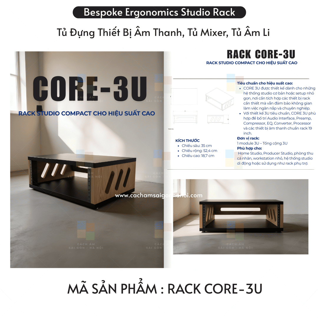 Thông số RACK CORE-3U 52.4 x 35 x 18.7 cm
