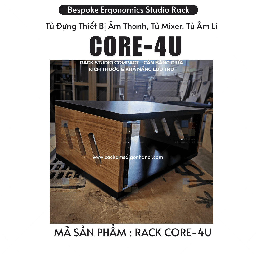 Tủ rack CORE-4U màu gỗ phối đen thực tế