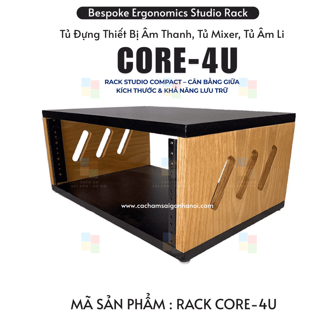 Tủ rack CORE-4U màu gỗ phối đen thực tế