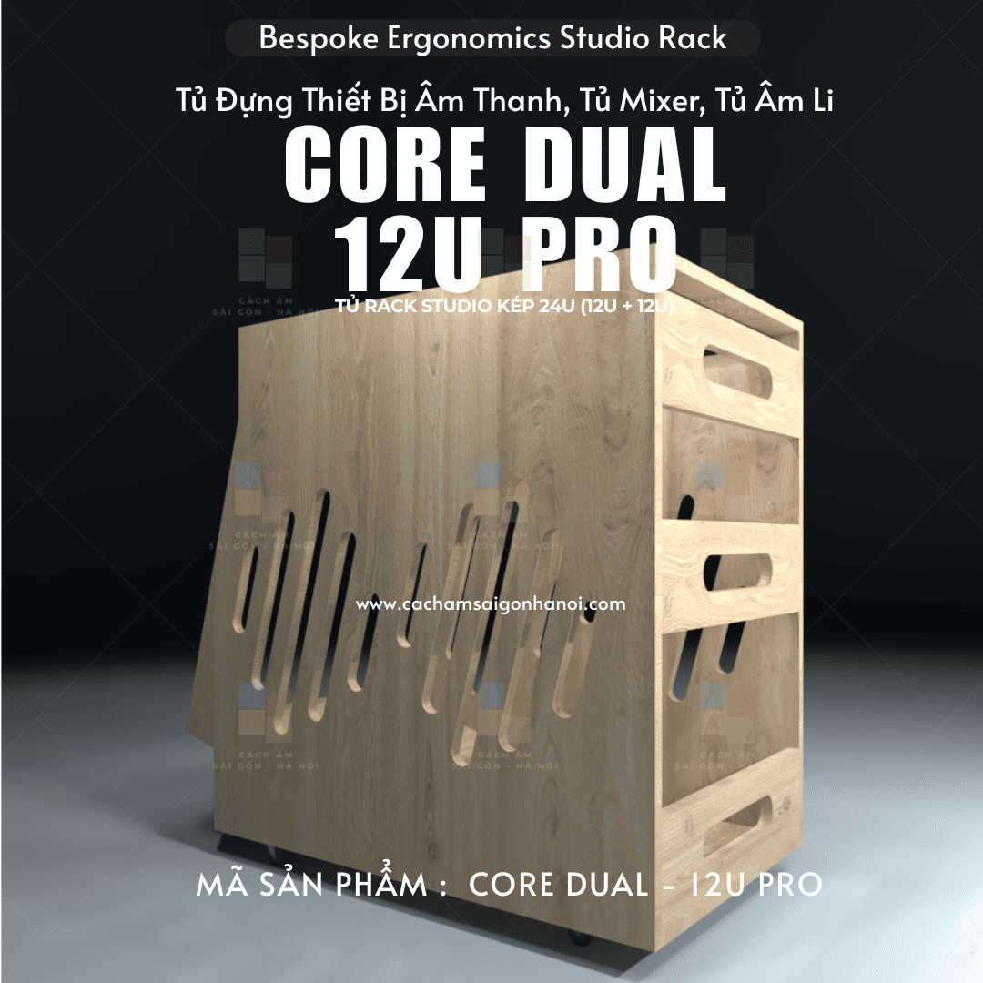 CORE DUAL 12U PRO tủ rack âm thanh màu gỗ có khe thông gió