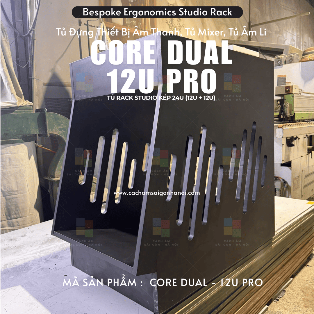 CORE DUAL 12U PRO tủ rack âm thanh màu đen có khe thông gió