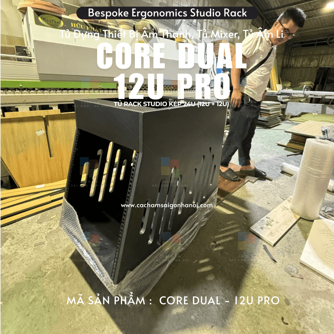 Tủ rack studio CORE DUAL 12U PRO màu đen hoàn thiện