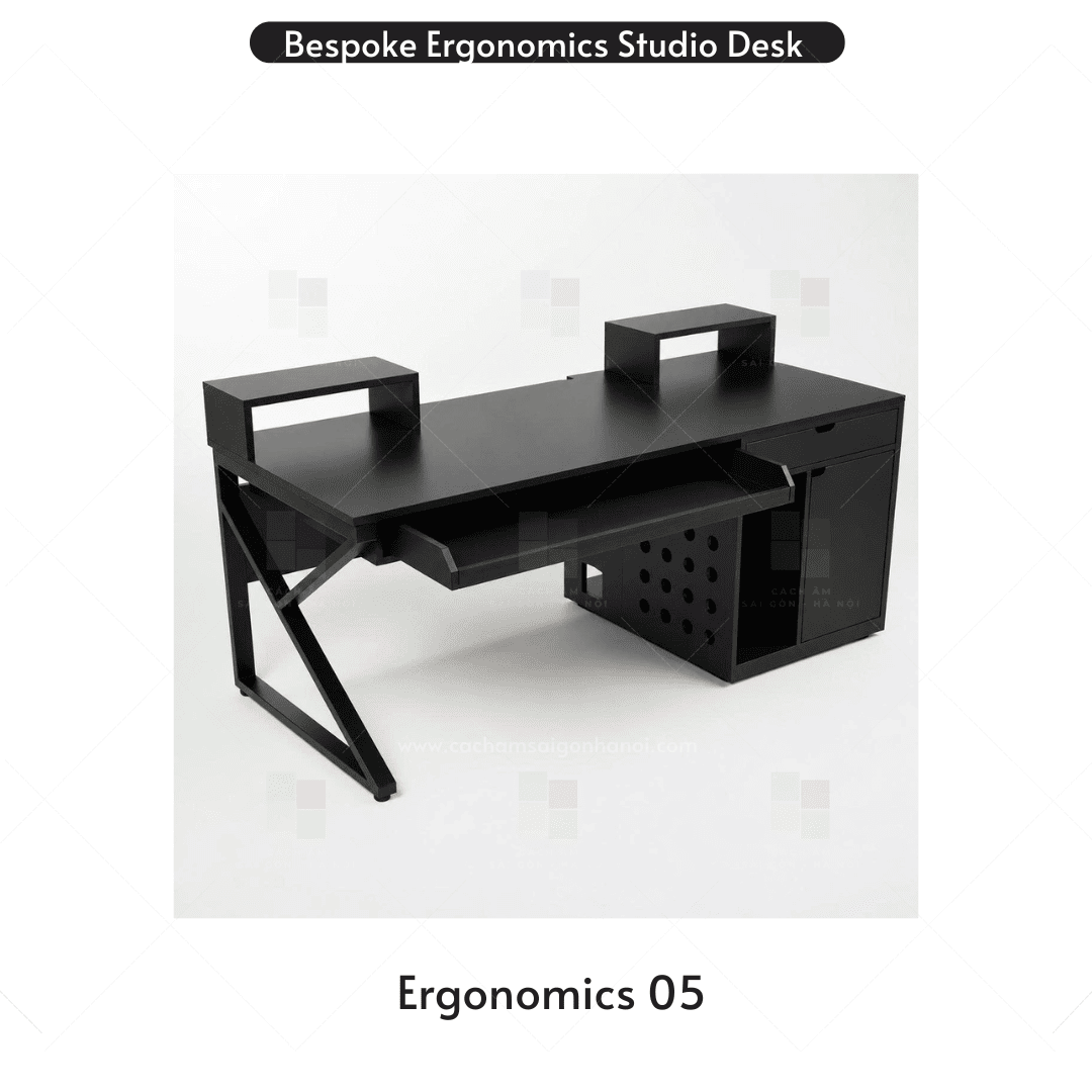 Bàn phòng thu âm Ergonomics 05 màu đen tích hợp khay Piano MIDI