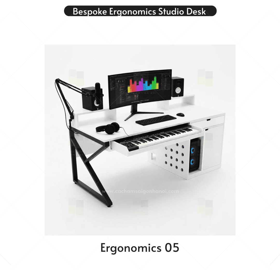 Bàn phòng thu Ergonomics 05 màu trắng cho Home Studio