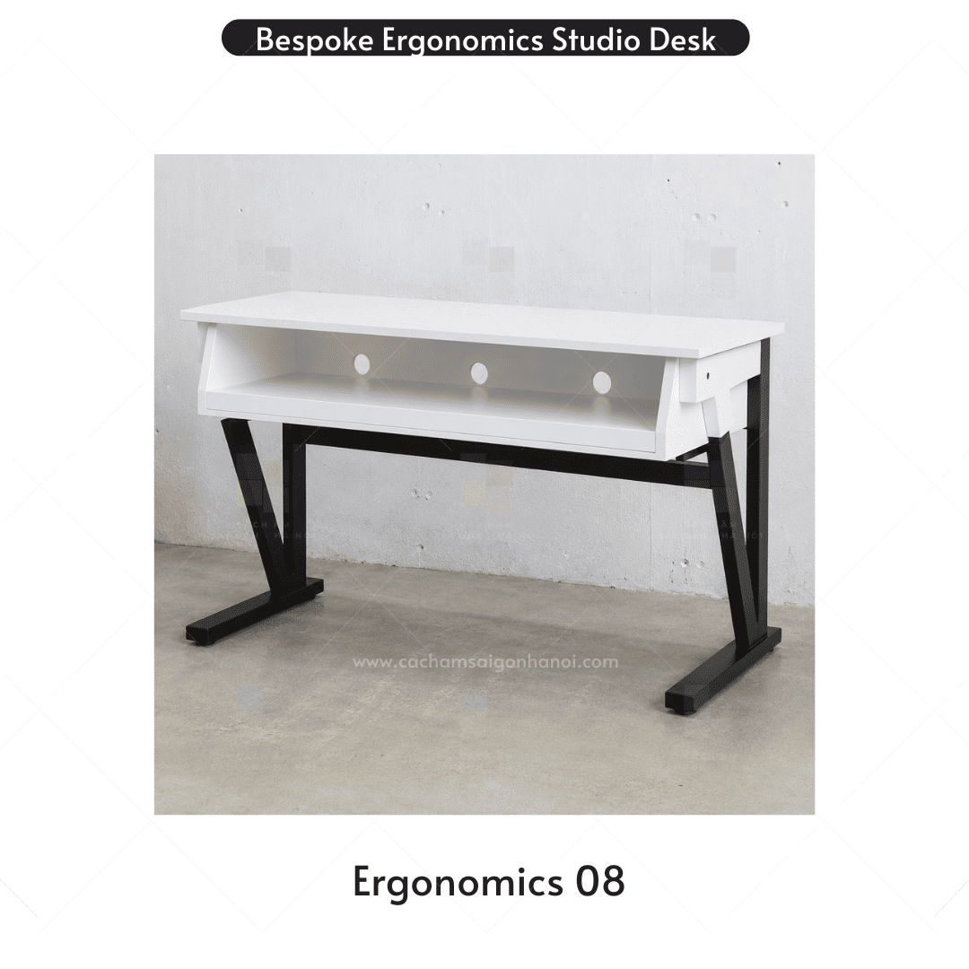 Bàn phòng thu âm Ergonomics 08 màu trắng thiết kế tối giản