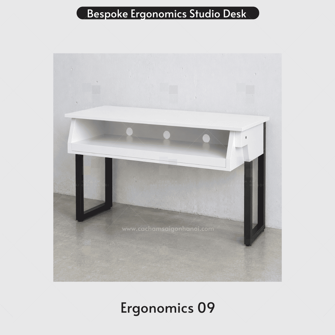 Bàn Home Studio Ergonomics 09 màu trắng tích hợp MIDI Keyboard và thiết bị sản xuất âm nhạc chuyên nghiệp