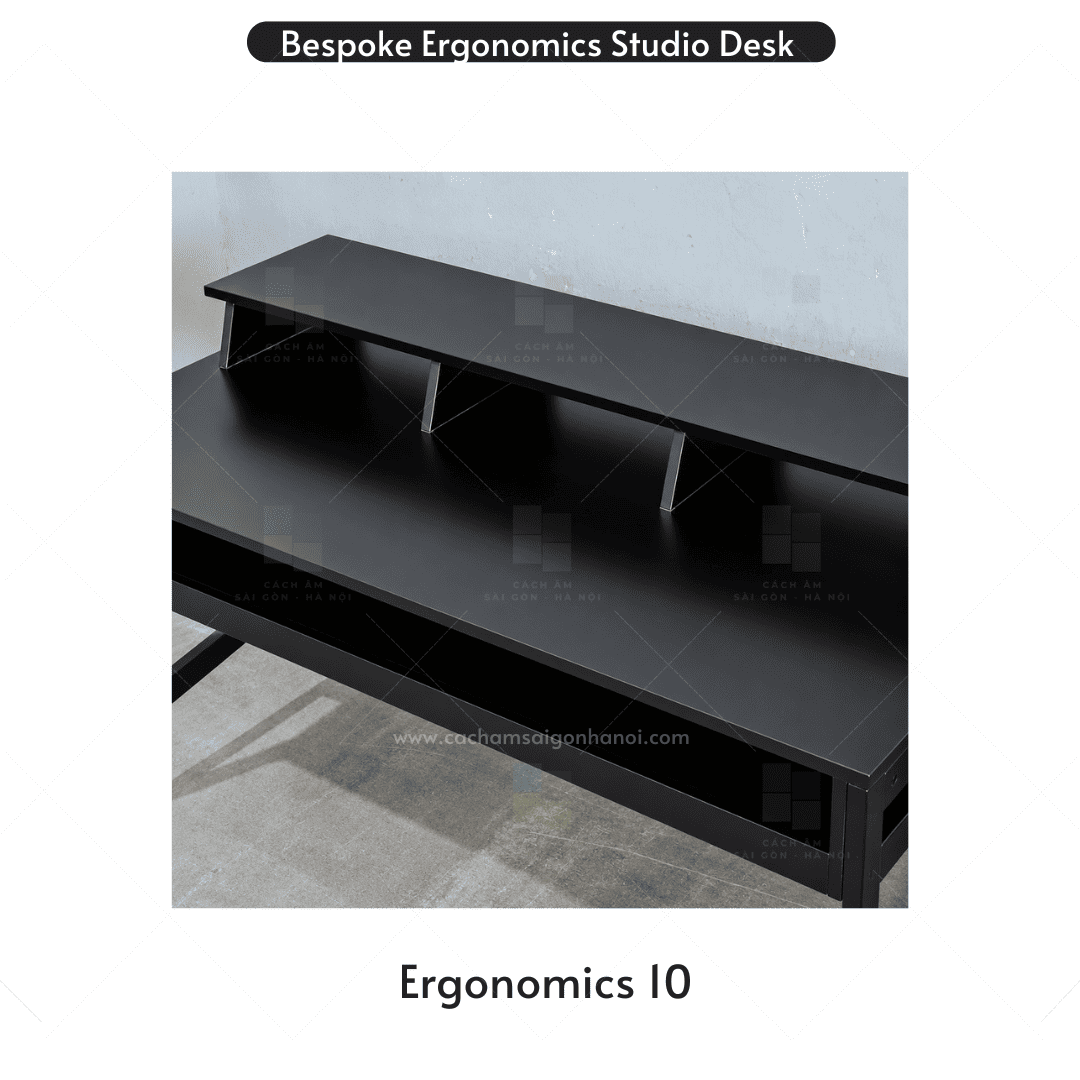 Chi tiết mặt bàn phòng thu âm Ergonomics 10 phủ Melamine chống trầy xước