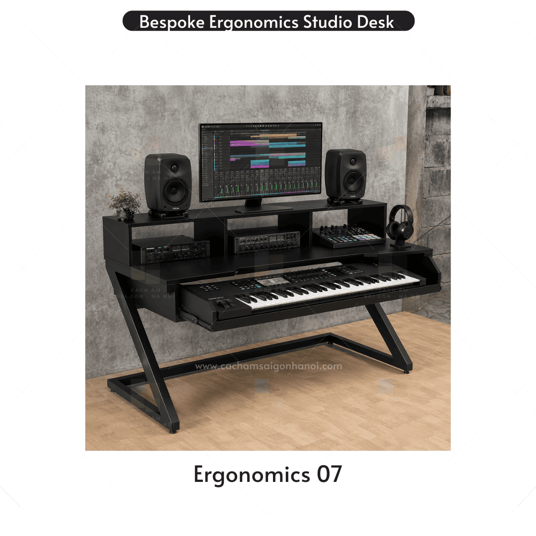 Bàn Ergonomics 07 màu trắng dành cho Music Production Studio