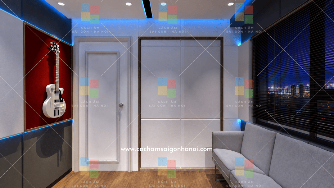 Khu vực tiếp khách và Content Creator Corner trong Music Band Studio Linh Đàm Hà Nội
